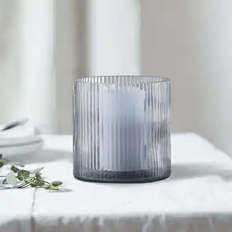Walmart Better Homes & Gardens Blue Glass Ribbed Hurricane Candle Holder, 5, Medium, Living Room offer