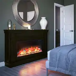 Walmart Elmcroft Wide Mantel with Linear Electric Fireplace, Charred Oak offer