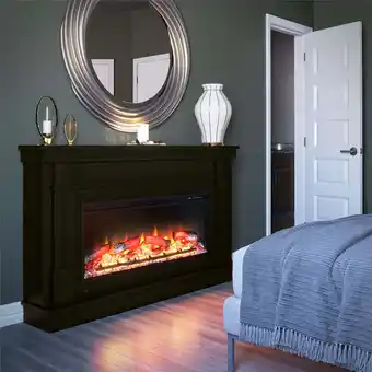 Walmart Elmcroft Wide Mantel with Linear Electric Fireplace, Charred Oak offer