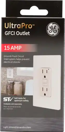 Walmart GE 15A GFCI Outlet, Light Almond, 15A, 32074 offer
