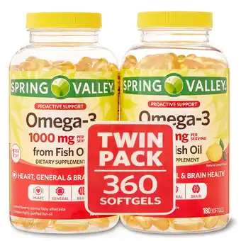 Walmart Spring Valley Omega-3 Natural Lemon Flavor Dietary Supplement Twin Pack, 1000 mg, 360 Count offer