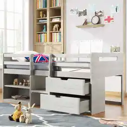 Walmart Euroco Twin Low Loft Bed with Drawers and Shelves for Child, Antique White offer