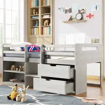 Walmart Euroco Twin Low Loft Bed with Drawers and Shelves for Child, Antique White offer