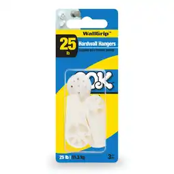 Walmart OOK Wall Grip, Hard Wall Hangers, Steel, White, 25LB, 3 Pieces offer