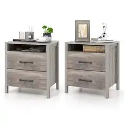 Walmart Gymax 2 PCS Nightstand w/ 2 Drawers Farmhouse Bed Side Table w/ Open Storage Shelf offer