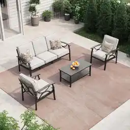 Walmart Royalcraft 4 Steel Water-resistant Outdoor Conversation Sets with Armchair and Sofa, Black/Grey offer