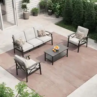 Walmart Royalcraft 4 Steel Water-resistant Outdoor Conversation Sets with Armchair and Sofa, Black/Grey offer