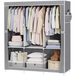 Walmart Riousery Large Portable Wardrobe Closet, 6-Shelf Organizer and Hanging Space, 51, Grey offer