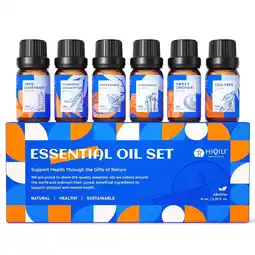 Walmart HIQILI Essential Oil Set, Pure Natural for Gift Diffuser Humidifier Skin, 6 Pack 10ML offer