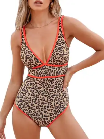 Walmart Cupshe Women's Glitter Leopard Contrast Piping Plunging One-Piece, Size S-XL offer