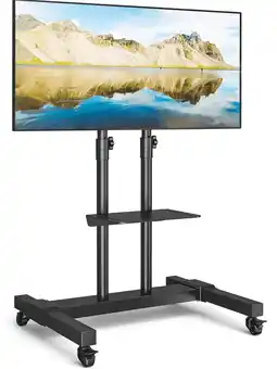 Walmart Modern Black Mobile TV Stand Rolling Cart with Wheels for 32 to 80 inch TVs, Black Metal Shelf offer
