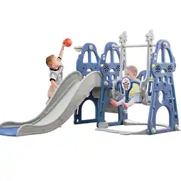 Walmart Ealing 4 in 1 Toddler Swing and Slide Sets for Age 1-3 Indoor Playset Climber Swing,Blue offer