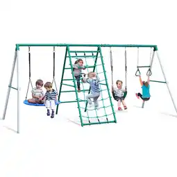Walmart Hapfan Playground rust proof Metal Swing Set with Climbing Rope, Powder coated iron, 200 lbs /swing offer