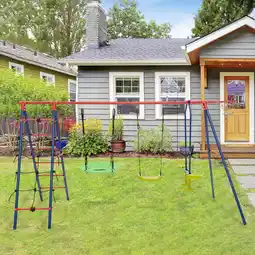 Walmart Costway Swing Set for Backyard with 2 Height Adjustable Swings Glider Basketball Hoop offer