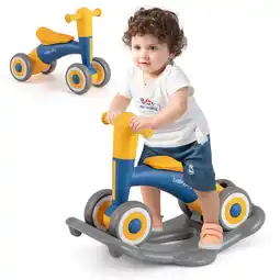 Walmart Costway 3 in 1 Rocking Horse with Detachable Balance Board and Height Adjustable Seat Navy&Yellow offer