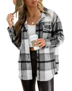 Walmart SUNBS Plaid Flannel Shackets for Women Long Sleeve Button Down Jackets Fall Coats 2025 offer
