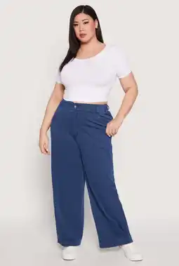 Walmart Womens Plus Size Denim Knit Wide Leg Dress Pants offer