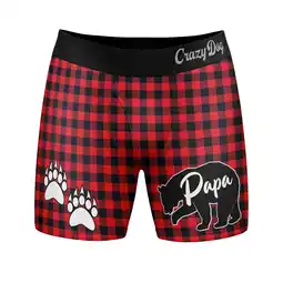 Walmart Mens Papa Bear Boxers Funny Fathers Day Paw Print Plaid Graphic Novelty Underwear For Guys offer
