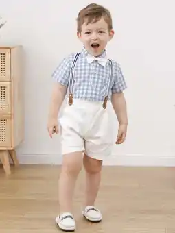 Walmart Toddler Boys Formal Outfits Suits Baby Party Plaid Clothes Set Shorts Suspender Pants 12 Months-5T offer