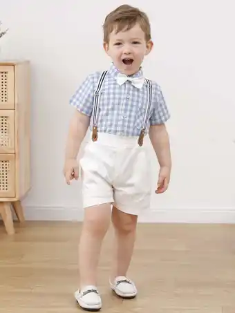 Walmart Toddler Boys Formal Outfits Suits Baby Party Plaid Clothes Set Shorts Suspender Pants 12 Months-5T offer