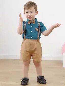 Walmart CARETOO Toddler Boys Clothes Suit Short Top Shirt Bowtie Suspenders Shorts 12M-5T Formal Outfits offer