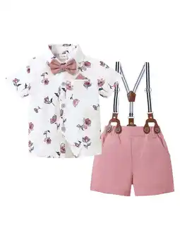Walmart CARETOO Toddler Boy Clothes Suits Summer Formal Shirt Bowtie Suspender Shorts Pants 95% Cotton 3pcs offer