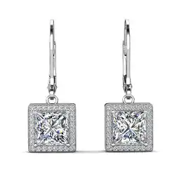 Walmart Cate & Chloe Maeve 18k White Gold Plated Drop Dangle Halo Earrings with Simulated Diamonds for Women offer