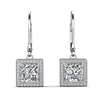Walmart Cate & Chloe Maeve 18k White Gold Plated Drop Dangle Halo Earrings with Simulated Diamonds for Women offer