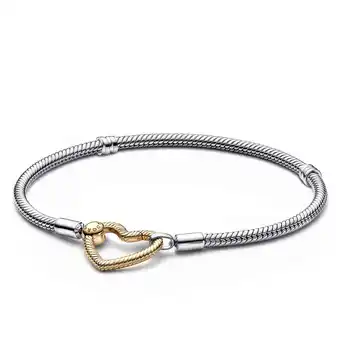 Walmart Pandora Moments Heart Closure Snake Chain Bracelet Gold X Silver 7.5 inch With Gift Box offer