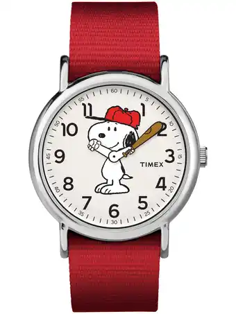 Walmart Timex x Peanuts Unisex Weekender 38mm Watch Snoopy with Red Fabric Slip-Thru Strap offer