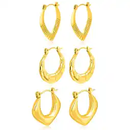 Walmart JeenMata Hoop Huggies Twist in Yellow Gold Plating Women Earrings, 3 Pairs offer