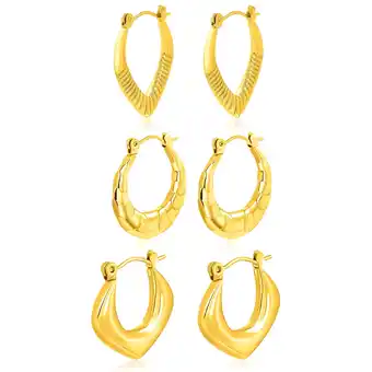 Walmart JeenMata Hoop Huggies Twist in Yellow Gold Plating Women Earrings, 3 Pairs offer