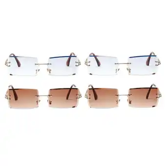 Walmart 4 Pairs Rectangle Cut Rimless Sunglasses Party Tinted Lens Eyewear 400 offer