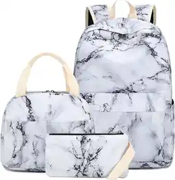Walmart Happon Backpack for Teen Girls Bookbag Backpack Set 3 Pieces with Lunch box and Pencil Bag Marble offer
