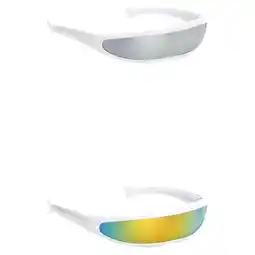 Walmart 2x Futuristic Lens Visor Sunglasses, White , Colorful Mirror offer