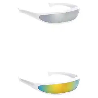 Walmart 2x Futuristic Lens Visor Sunglasses, White , Colorful Mirror offer
