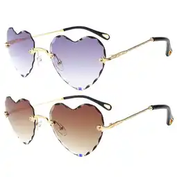 Walmart 2pcs Womens Heart Rimless Sunglasses Retro Designer Tinted Lens Eyewear offer