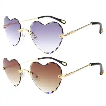 Walmart 2pcs Womens Heart Rimless Sunglasses Retro Designer Tinted Lens Eyewear offer