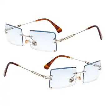 Walmart 2x Women Rectangle Cut Rimless Sunglasses Retro Tinted Lens Glasses 400 Blue offer