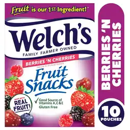 Walmart Welch's, Made With Real Fruit Fruit Snacks, Berries N Cherries, .8 oz, 10 Count offer