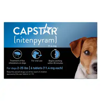 Walmart CAPSTAR (Nitenpyram) Fast-Acting Oral Flea Treatment for Small Dogs (2-25 lbs), 6 Tablets, 11.4 mg offer