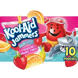 Walmart Kool-Aid Jammers Sharkleberry Fin Strawberry Orange Punch Flavored Drink, 10 ct Box, 6 fl oz Pouches offer