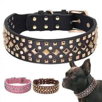 Walmart Beirui 2 Spiked Studded Leather Dog Collar Adjustable Heavy Duty for Pitbull L-XL Pink Black Brown offer