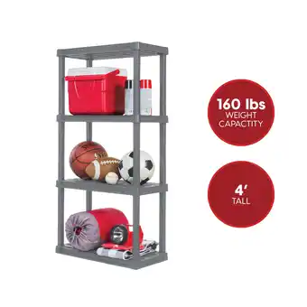 Walmart IRIS 4-Tier Plastic Storage Shelves, 48 H x 11 W x 23 D, 160 Lb Total Capacity, Gray offer