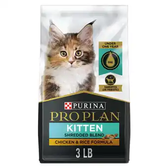 Walmart Purina Pro Plan Kitten Shredded BlendDry Kitten Food, Chicken & Rice, 3 lb Bag offer