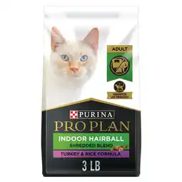 Walmart Purina Pro Plan Hairball, IndoorDry Cat Food, Turkey & Rice, 3 lb Bag offer