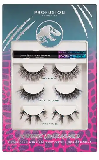 Walmart Profusion Cosmetics Jurassic Faux Mink False Eyelashes w/ Liner Adhesive, Black, 3 Pairs offer