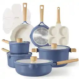 Walmart Carote Nonstick Cookware Sets, 15 Pcs Granite Non Stick Pots and Pans Set, Induction Cookware, Blue offer