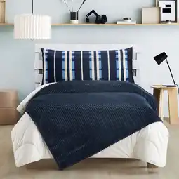 Walmart Your Zone Blue Cove Wide Wale Plush 50 x 60 Throw with Blue Plaid Body Pillow Cover, Navy offer