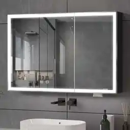 Walmart Jarbalai Bathroom Mirror Cabinet with LED Lights, Anti-Fog, Wall Mounted, 35.4 x 23.6, Matt Cream offer